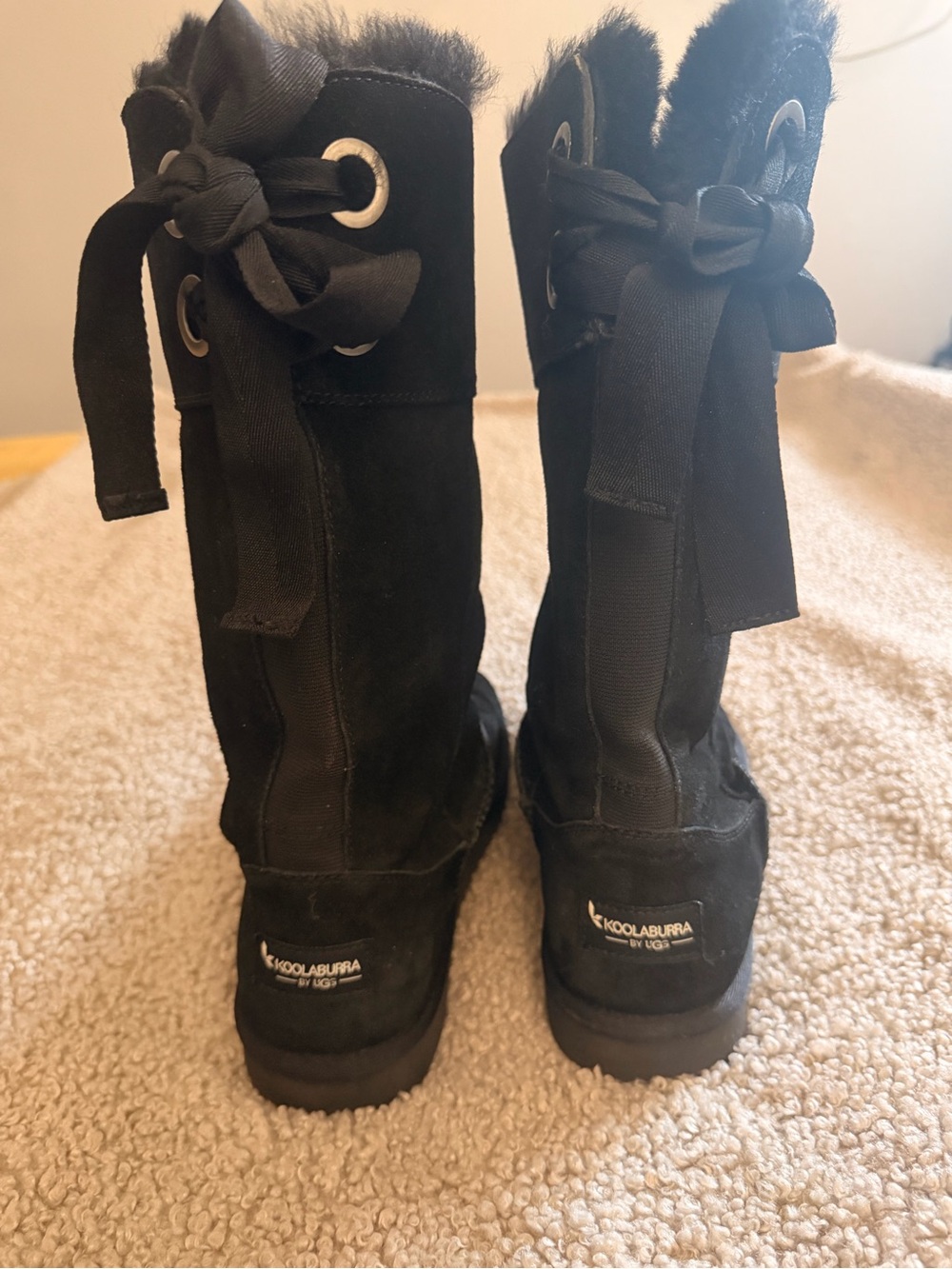Koolaburra Black Suede Lace-Up Fur-Trim Women's Boots